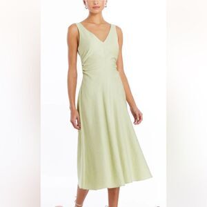 AMANDA UPRICHARD Dress Linen Sabal Midi V Neck A-Line Sleeveless Green S